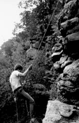 Rapelling down "90-foot rock"